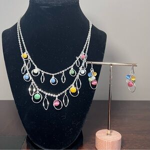 Colorful Cats Eye Geometric Bead Necklace and Earring Set